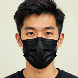 portrait of young man wearing black medical mask, style of coby whitmore