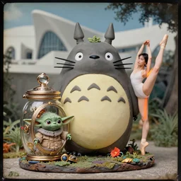 cinestill 5 0 d, 8 k, j. j abrams flare ; esoteric ultra realistic seinen manga faberge timepiece in totoro meets yoda ( 1 9 9 0 ) ambrotypegarden scene in frontiers in translucent plastic photography fashion magazine june seinen manga portrait closeup edition, hyperrealistic real - life clay occult timepiece film still in seinen manga victorian glass jar, pointe pose, perfect eyes, tilt shift wide shot zaha hadid background