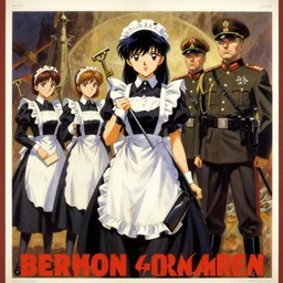 anime key visual of high fantasy and world war 2 germany with anime maids as soldiers, dictator fascist nationalist propaganda poster, style of jamie wyeth james gilleard edward hopper greg rutkowski acrylic painting, preserved museum piece, historical