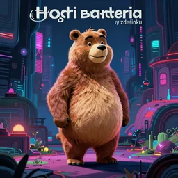 yogi bear ( hanna barbera ) by zdzisław beksinski, neon tinged dystopian digital art