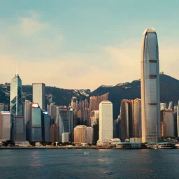 Retro Futuristic 30mm photo of Hong Kong Skyline, 4K, very detailed