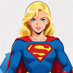 a woman with blonde hair and blue eyes wearing a superman costume, vector art by yoshiyuki tomino, cgsociety, superflat, dc comics, official art, character,
