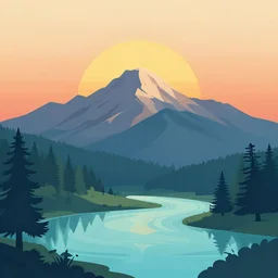 sunrise mountain water vector illustration digital art by james gilleard trending on artstation