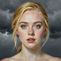 professional painting of Elle Fanning in the style of Dino Valls and Craig Mullins, head and shoulders portrait, symmetrical facial features, smooth, sharp focus, illustration, intricate, stormy weather, extremely detailed masterpiece,