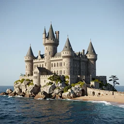 a sea - side castle, octane render