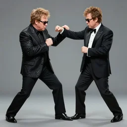 a beautiful artwork illustration, detailed, elton john in a fist fight, subsurface scattering, realistic, featured on flickr, wide angle, vertical orientation, very coherent, cinematic, hyper realism, high detail, 8 k