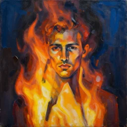 abstrsct painting of man on fire, by craig mullins, featured on artstation. Portrait.