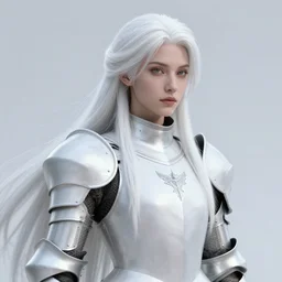 the white lady in armor with long hairs, art by James Jean and Wayne Barlowe, high detail, cinematic, cgsociety 8k