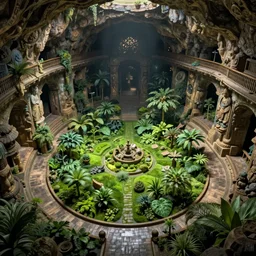 an underground city with a green oasis in the center, hyperdetailed, artstation, cgsociety, by Greg Rutkowski, by Gustave Dore