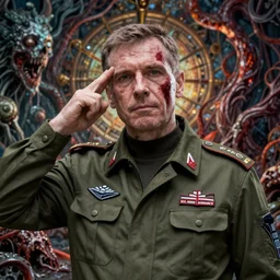 igor ivanovich strelkov became an aggressive lovecraftian degenerate calling for total mobilization, photo - realistic, color image, 2 k, highly detailed, bodyhorror, occult art