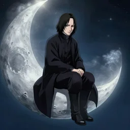 sad severus snape sitting on the moon, fantasy, concept art, artstation, disney, pixar, dreamworks, anime, tyler edlin, anato finnstark, feng zhu, thomas karpi