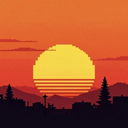 pixel art of a sunset 32px