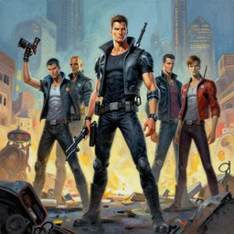 greg manchess painting of mosul in the year 2 0 7 7, painting, cyberpunk style, trending on artstation, by huang guangjian and gil elvgren and sachin teng