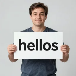 a man holding a sign the says hellos