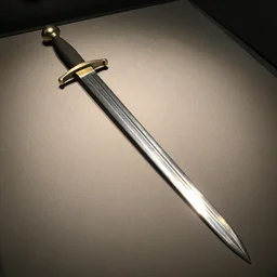 medium shot of a sword on the ground. ( museum picture, 4 k )