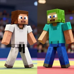 steve from minecraft in a taekwondo tournament versus herobrine, bokeh