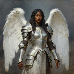 inuit woman dark skin in angelic armor, high fantasy, dungeons and dragon artwork, by john berkey, by peter mohrbacher, oil painting, realism