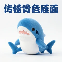 beautiful photograph of a cute minimal bright - blue shark plush, advert, magazine, studio