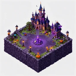 evil graveyard halloween themed isometric 2. 5 d game level, virtual magic kingdom, with detailed stone, lanterns, disney, haunted mansion, toon shader, arnold maya render, artstation by miha rinne