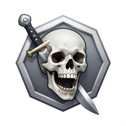 screaming skull with dagger, silver hexagon, powerful magic symbol, epic legends game icon, stylized digital illustration, radiating a glowing aura global illumination, octane render, unreal engine