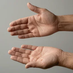 looking down at my hands one facing up and the other down, incredibly detailed