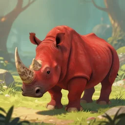 a red rhino in the bone kingdom, beautiful, soft lighting, artstation, storybook,