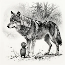 raised by wolves splash art, illustration in the style of little mole, drawn by leonardo davinci