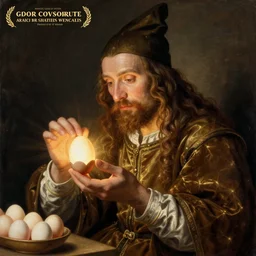 wizard examining eggs, Renaissance Painting