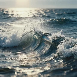 the ocean if it were made of metal with crashing waves, cinematic lighting, color, dramatic, octane render, long lens, bokeh, lens flare, 8k, hyper detailed, 35mm film grain
