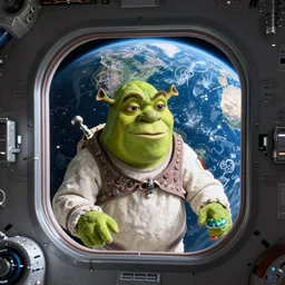 shrek on the international space station, staring at earth through a window, photo by nasa, 4 k