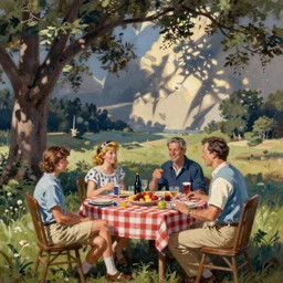 Painting of a 4th of July barbecue by Norman Rockwell & Zdzisław Beksiński