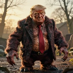 photo of real life oompa loompas resembling donald trump, creepy!!!, scaly!!!, gritty!!!, menacing!!!, evil, ultra realistic, gritty, winter, golden hour, volumetric lighting, sharp focus