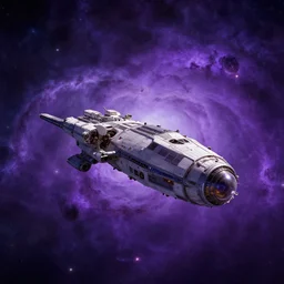 a spaceship in space, purple nebulas, very beautiful, hd wallpaper, artstation, high quality, detailed, by greg rutkowski, by artgerm