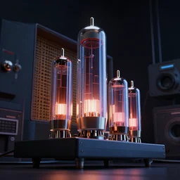 electron tube radio by Craig mullins, volumetric light, artstation, , octane render, redshift render, low angle camera
