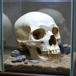 bobcat skull in glass terrarium, hyper detailed, DoF