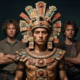 portrait of aztec masculine god quetzalcoatl, by bogdan rezunenko and denys tsiperko and tom bagshaw, magic realism