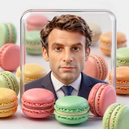 emmanuel macron as a macaron, macaron hybrid, pack shot, 3 d, photo realistic, octane render, unreal engine, 4 k, 8 k
