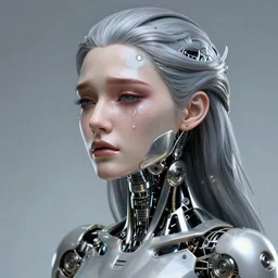 beautiful crying female android! deity, ( mechanical ), intricate, elegant, super highly detailed, global illumination, digital painting, concept art, smooth, sharp focus, photorealism, hd, 8 k, beautiful, cinematic, art by angus mckie and kuciara and moebius! and rutkowski and mucha and loish and wlop