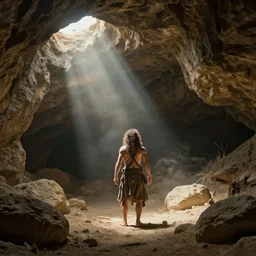 prehistoric cave man in cave, beautiful dynamic lighting, cinematic, wide angle establishing shot, extremely high detail, photo realistic, cinematic lighting, post processed, concept art, artstation, matte painting, style by frederic church, raphael lacoste, unreal engine 8 k