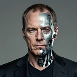 portrait of gus fring with half his face replaced by metal robotics