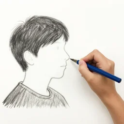 a photograph of a person whose left side is drawn by a kid