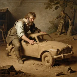 peter bruegle carving a car out of dirt