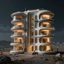 “a retro futuristic apartment with Kubrick moonbase lighting design”