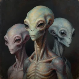 three quarter view, extraterrestrial lifeform portrait, intelligent, peaceful, cultured, friendly, whole head, 3/4 view, dramatic lighting, painted by andreas rocha