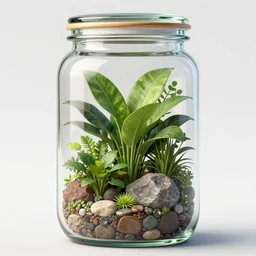 a glass jar terrarium filled with plants, highly detailed, digital art, sharp focus, trending on art station, illustration