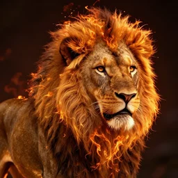 fire lion, flaming, detail, unreal engine