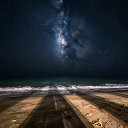 beautiful starry sky, beach, at night