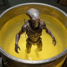 movie still frame, guild navigator mutant floating inside a vat of yellow fluid, intricate details, beautiful composition, 8 k, cgi, by ridley scott, james cameron, zack snyder and michael bay