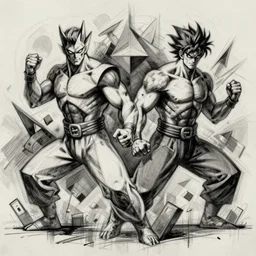 Sketch of Akuma and Goken by Sachin Teng, asymmetrical, Organic Painting ,geometric shapes, hard edges, energetic, graffiti, street art:2 by Sachin Teng:4