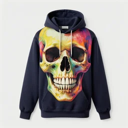 colorful skull in hoodie, by gaston bussiere, craig mullins, sandra chevrier, joe jusko, junji ito, artstation, illustration, comic book, polychrome